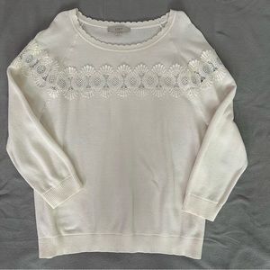 Loft Cream Lightweight Sweater Lace Detail Waffle Texture XL